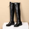Nuovi Stivali Alti Piatti da Donna Stringati Retro da Equitazione Stivali Western Sopra il Ginocchio Scarpe da Donna alla Moda Stivali Lunghi a Punta Rotonda Inverno 2025