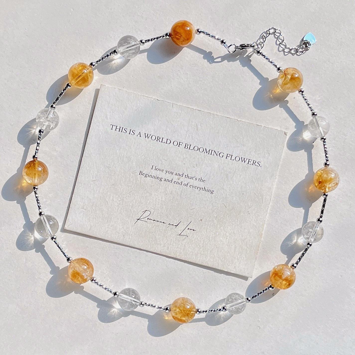 12Mm Natural Citrine Huangta Crystal White Crystal Design Necklace Clavicle Chain Sweater Chain