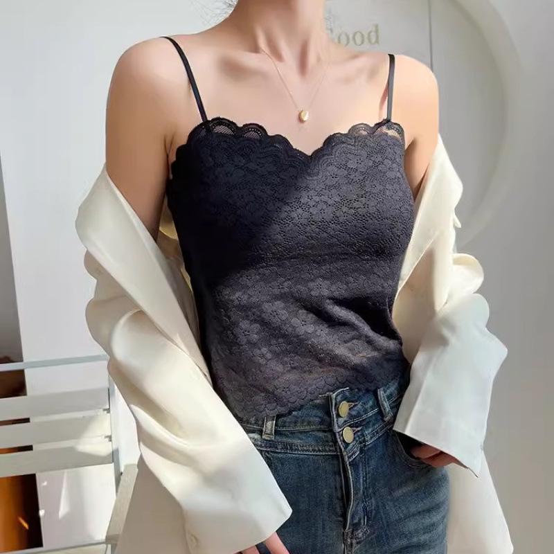 Women's Lace Camisole with Chest Pads and Elegant Back Design