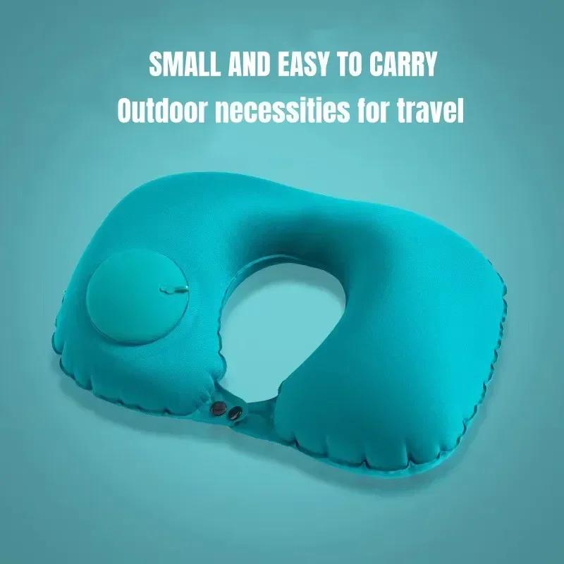 Foldable Portable Pillow Car Neck Protection U-shaped Inflatable Pillow Adjustable Support With Storage Pouch For Camping Travel
