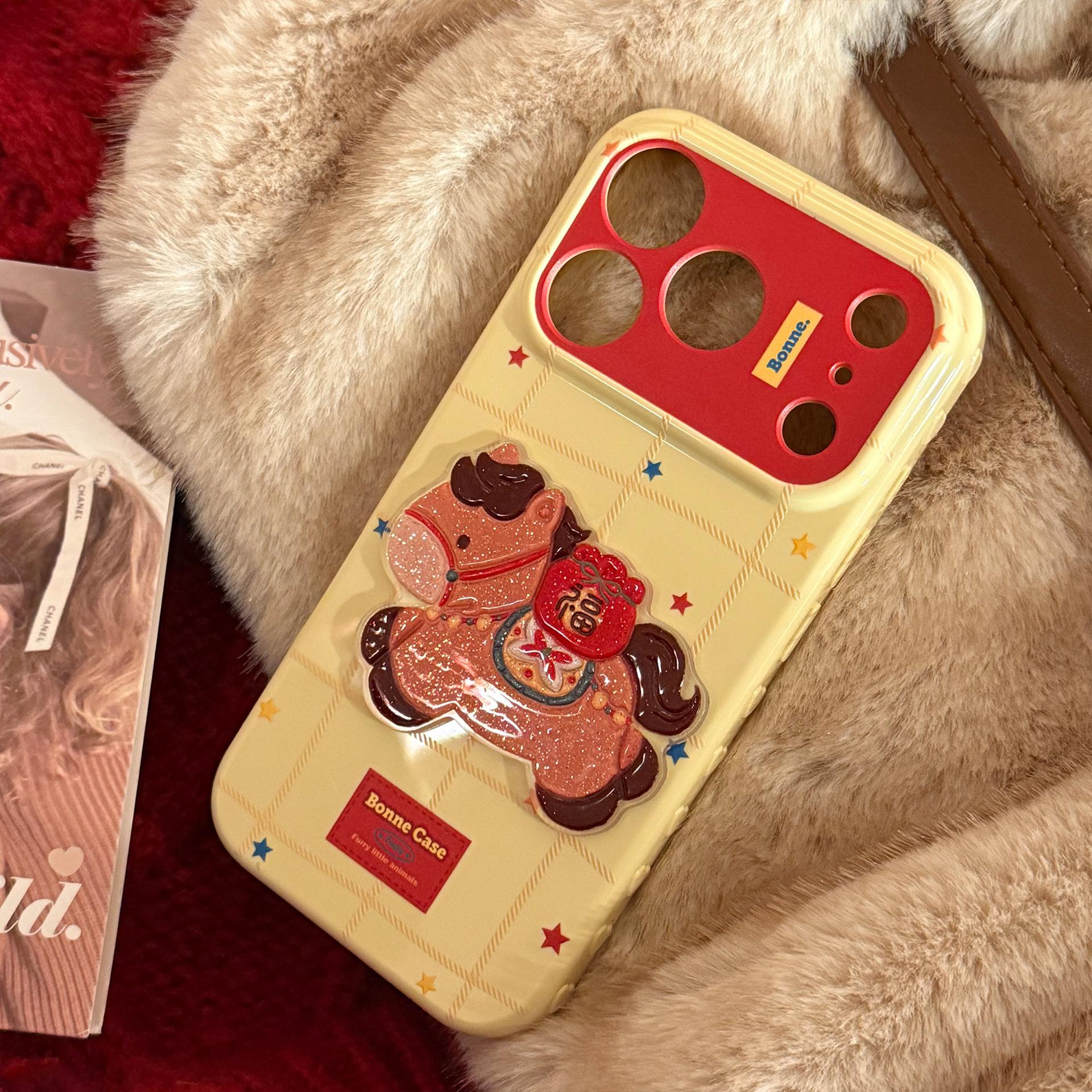 

Подходит для IPhone 17 Pro Max и IPhone 16 в Год Лошади - Новогодний Блестящий Мультяшный Мягкий Чехол Защитная Крышка iphone 17pro max