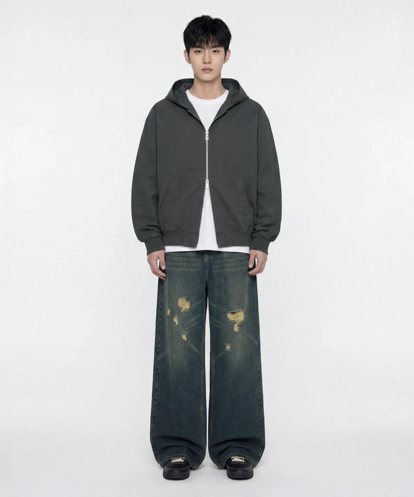 Agod Bio-Washed Ripstop Hooded Jacket [Charcoal]