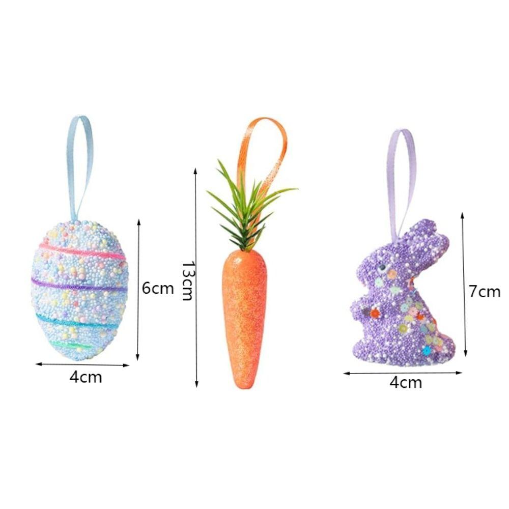 Foam Easter Egg Hanging Ornament Glitter Holiday Decorative Eggs Creative Easter Bunny Pendant  DIY
