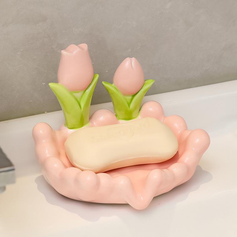 Tulip Ornament No-Punch Drain Soap Dish - High-End Bathroom Holder