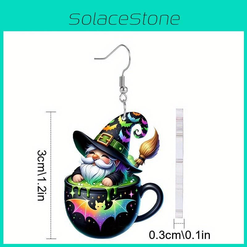 Halloween Themed Tea Cup Wizard Pattern Women Acrylic Earrings For Festive Dress Up
