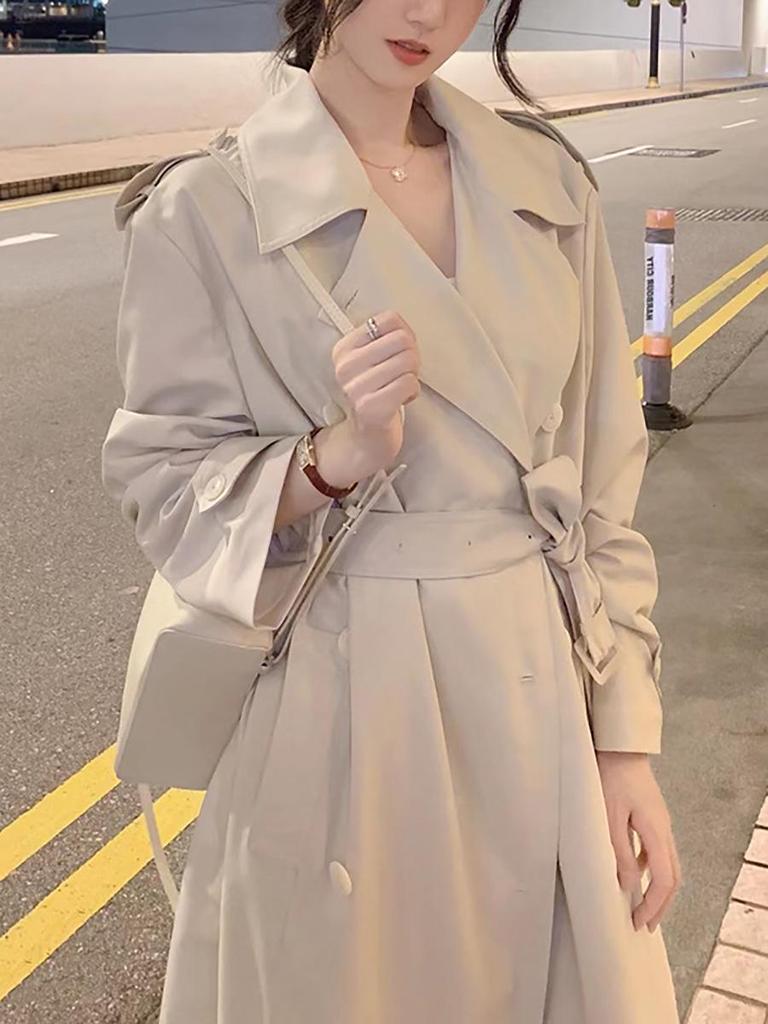 Lu Si Eleganter Midilanger Trenchcoat für Damen - Britischer Lazy-Stil, Perfekt für Frühling und Herbst