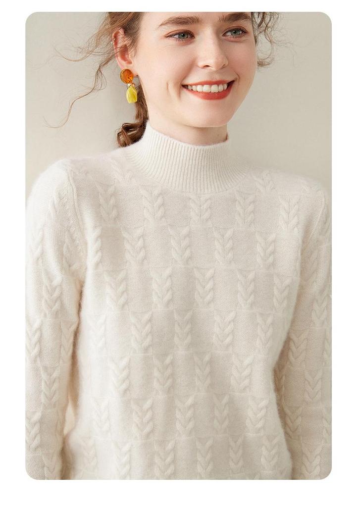 Women's Lazy Style Wheat Ear Cashmere Sweater - Autumn/Winter Solid Color Half-High Neck Knitwear