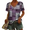 Summer V-neck 3D Retro Denim Plaid Printed Top Fashionable Casual Short Sleeved Women's T-shirts