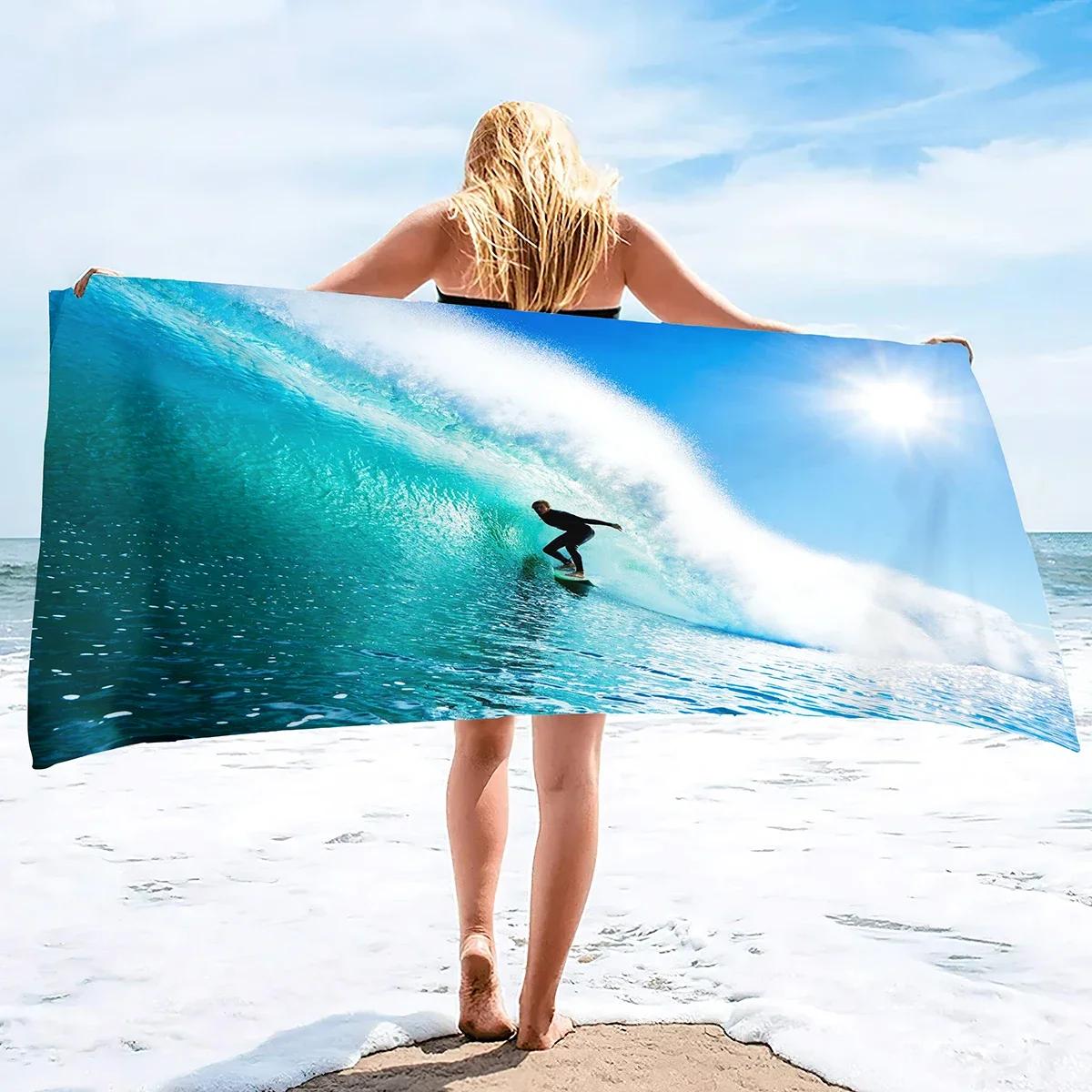 

Microfiber Sandless Beach Towel Cool Summer Seaside Surfing Quick Dry Lightweight Bath Swim Towels for Traveling Bathroom Beach W30*H60(CM)