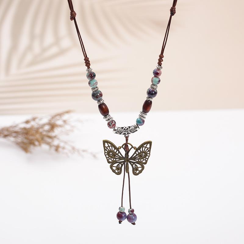 Ceramic Sweater Chain, Retro Ethnic Style Clothing Accessories, Geometric Autumn And Winter Sweater Necklace Stall