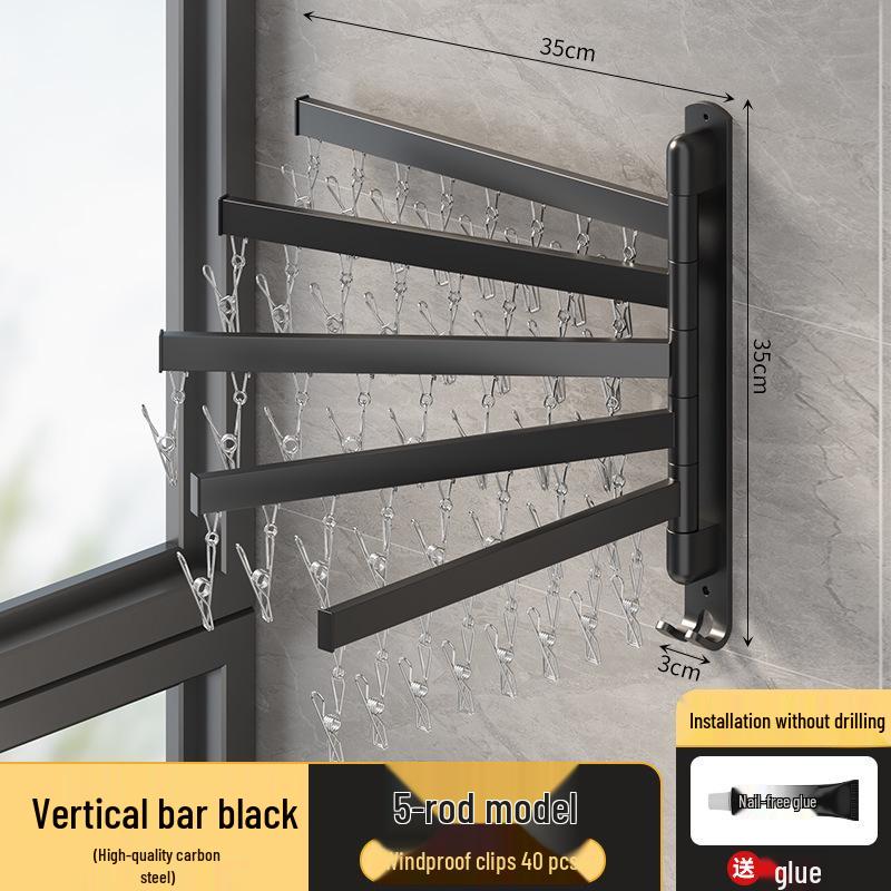 Wall-Mounted Folding Clothes Drying Rack for Socks, Underwear, and Underpants with Clips.