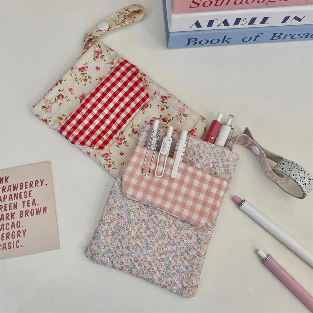 Fabric Bow Pencil Case Floral Cute Pen Holder Pouch Soft Portable Pencil Bag For Office Women & School Student & Nurse