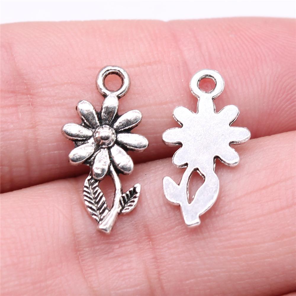 20 Stück Blumenanhänger Antiksilberfarbe Sonnenblumenanhänger Schmuck DIY Gänseblümchen-Anhänger Für Armbandherstellung