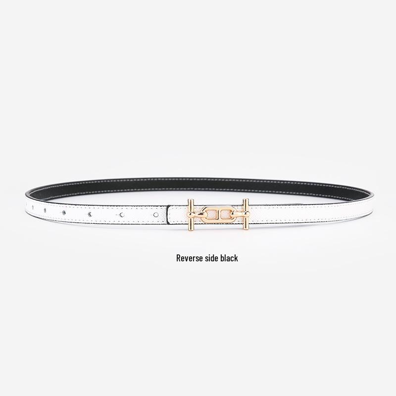 Women's Thin Double-Sided Leather Belt for Dress or Western Trousers - Elegant and Versatile Waist Decoration