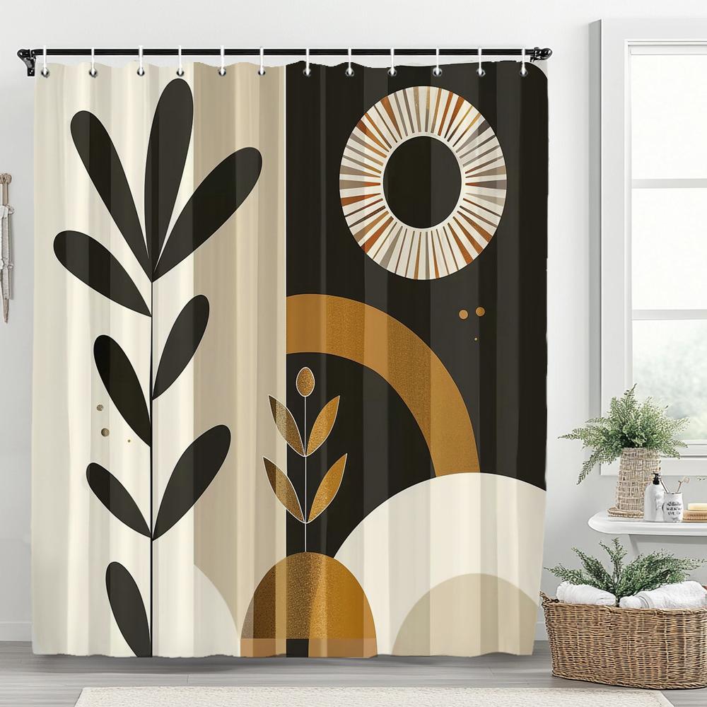 1Pc Abstract Tropical Leaf Printed Waterproof Shower Curtain With 12 Hooks, Bathroom Divider, Bathroom Decor Window Curtain