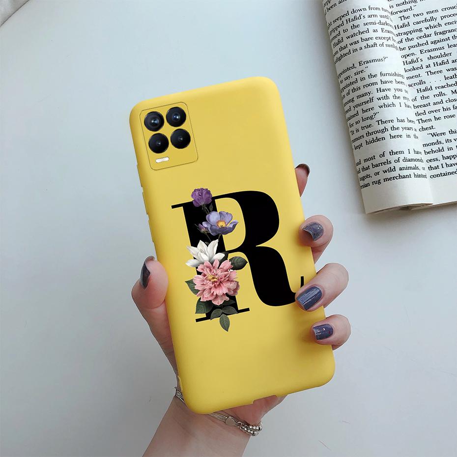 For Realme 8 Pro Case Silicon Soft Letter Monogram Flowers Phone back cover For Oppo Realme8 4G RMX3085 Realme 8 Pro Bumper Case