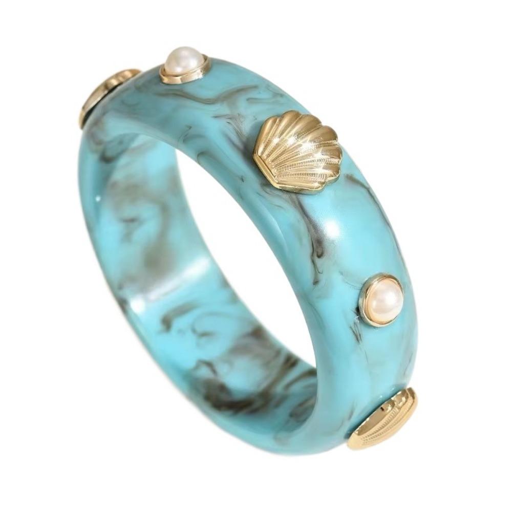 Round Bohemian Bangle Wide Chunky Wrap Wristbands Resin Pearl Shell Bracelet  Girls