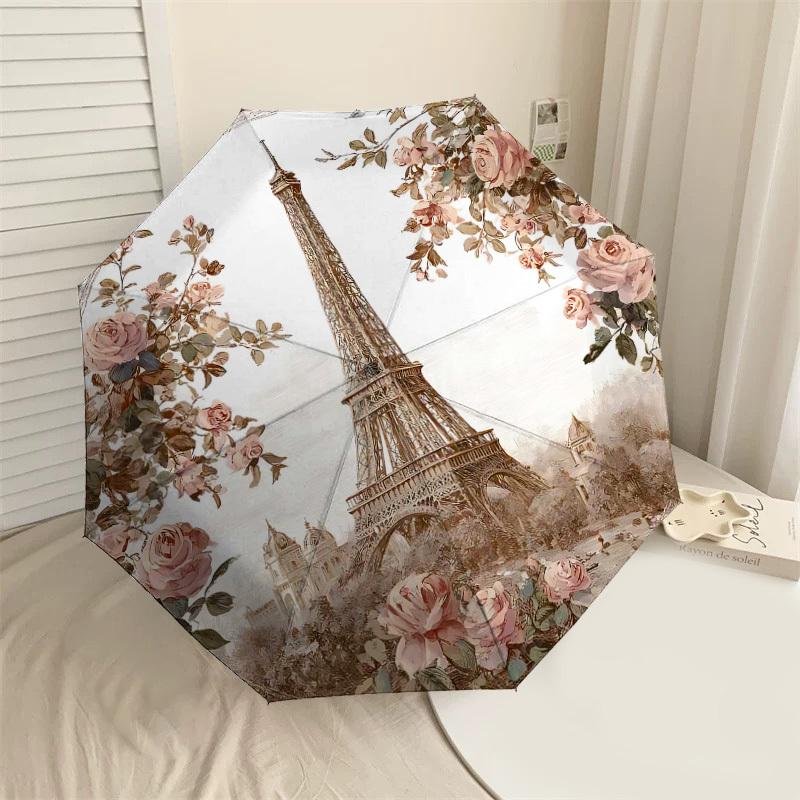 

1PC Eiffel Tower Flowers Umbrella-8-Rib Reinforced, Automatic Open, Lightweight & Durable, Cute Fashion Accessory for Outdoor-P2714