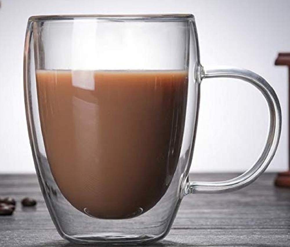 Morningplace Glasmuggset med dubbelväggig tumlare/mugg, värmebeständig (450ml, 2)