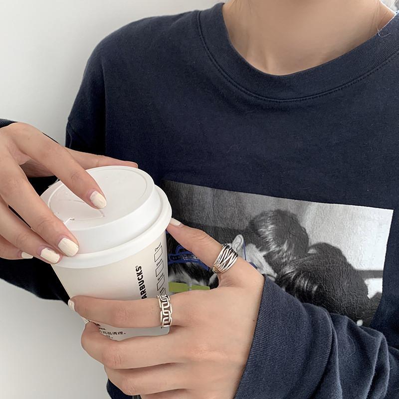 Eleganter geometrischer offener verstellbarer Ring im koreanischen Stil aus 925er Sterlingsilber für Damen