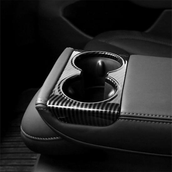 ABS Carbon Fiber Rear Water Cup Holder Cover For Tesla Model 3 Highland 2024
