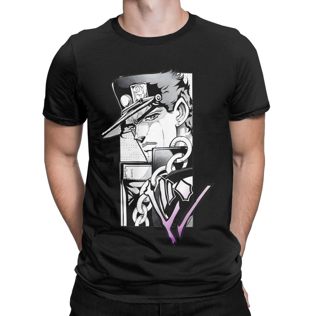 Fashion JJBA Anime T-Shirts for Men Crew Neck 100% Cotton T Shirts Kujo Jotaro Short Sleeve Tees Party Tops