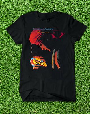 Nuova T-shirt Nera in Cotone Tops Tee Electric Light Orchestra Discovery