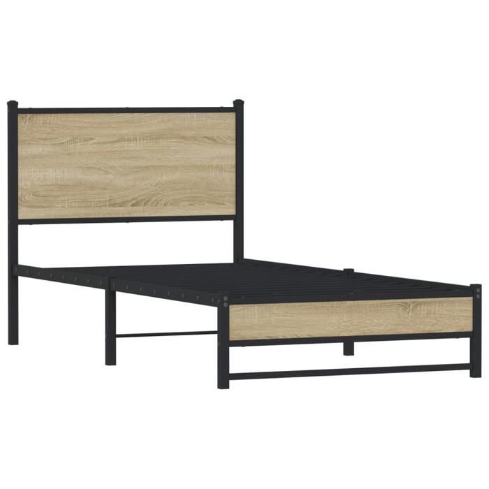 VidaXL Metal Bed Frames with Sonoma Oak Headboard 90x190 Cm, Single Bed, Bedroom Furniture, Guest Bed, 4007878