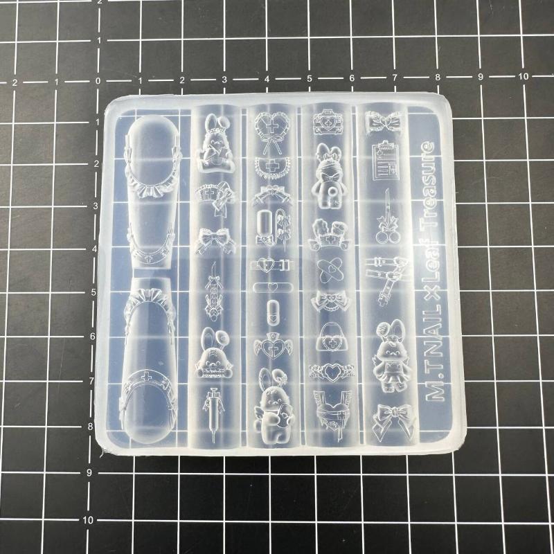 Cartoon Cute Lace Bow Rabbit Silicone Nail Molds Transparent Carving Nail Template Manicure Design Tool Diy Nail Art Decoration