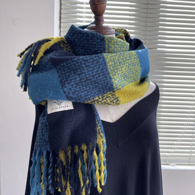 Plaid Scarf Women's Winter Thickened High End New British Retro Warm Scarf Korean Style Versatile Shawl Pink