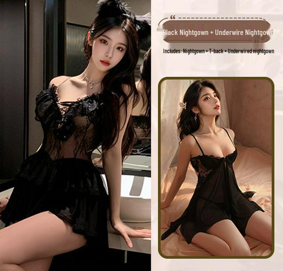 Meinaier Temptation Lace Camisole Nightdress: Sexy, See-Through, Cutout Design with Tie-Up Closure