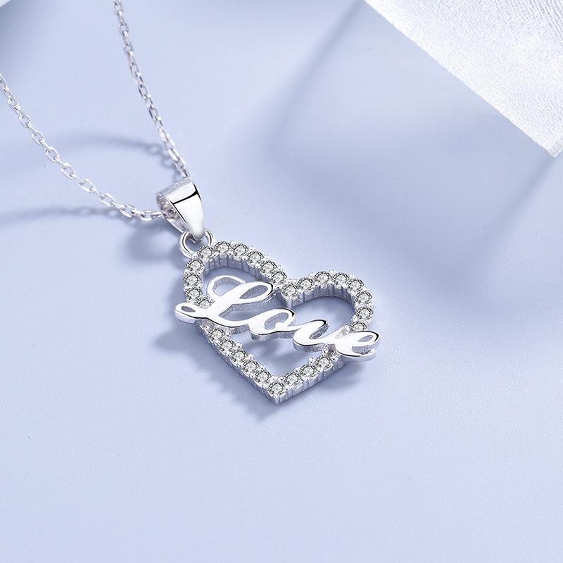 S925 Sterling Silver Micro-Inlaid Heart-Shaped Love Heart Pendant Korean Fashion Women's Pendant Silver Pendant Silver