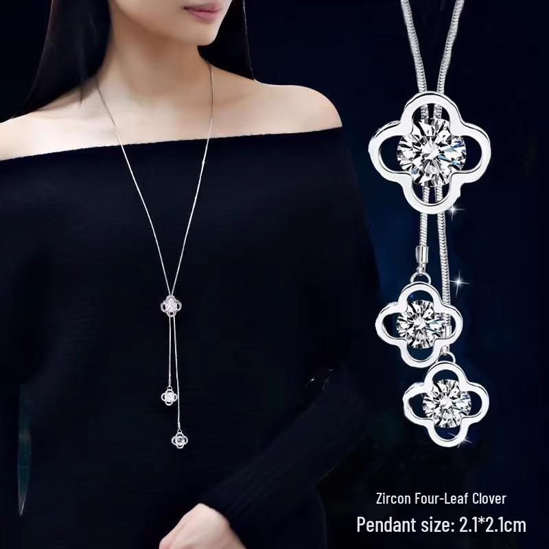 Blue Diamond Lucky Necklace: Adjustable, Luxe Sweater Chain for Women - Trendy & Versatile for Autumn/Winter