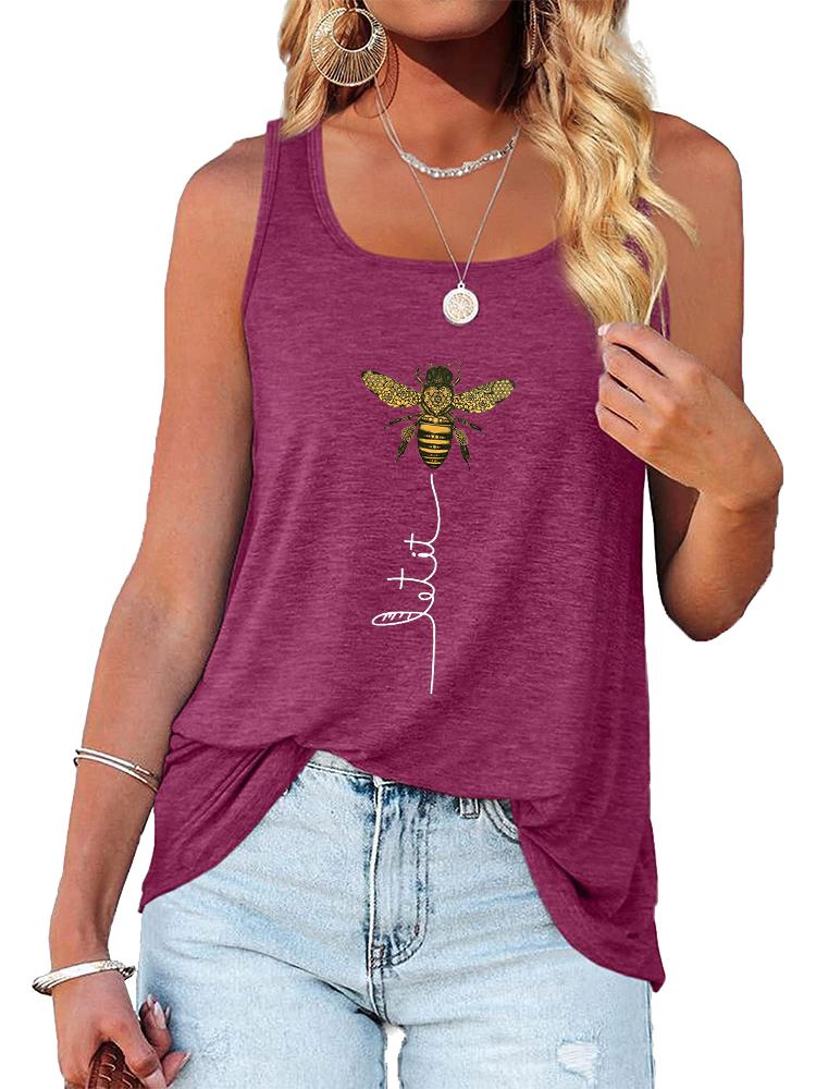 Women Fashion O Neck Print Tank Top Summer Casual Sleeveless T-shirt