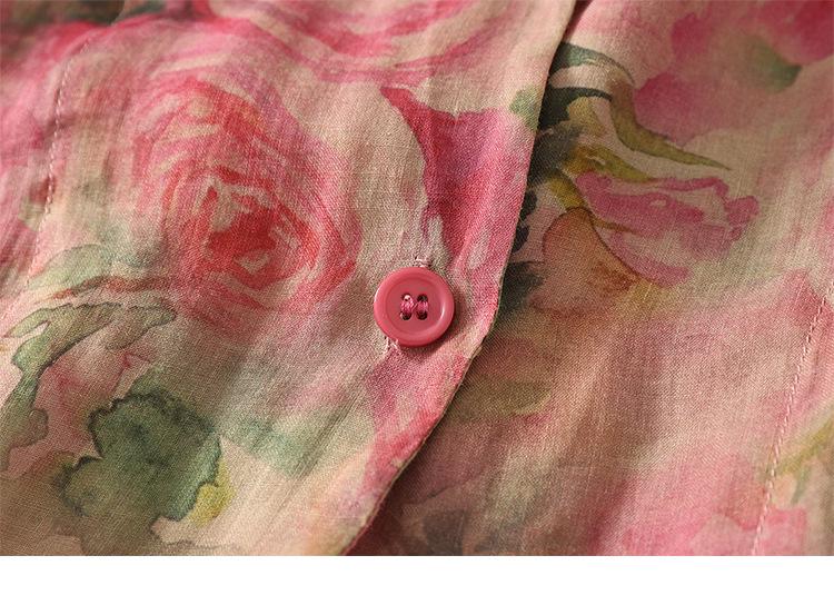 Vintage Floral Lockere Passform Ultra-Dünner Ramie Sonnenschutz Anzug
