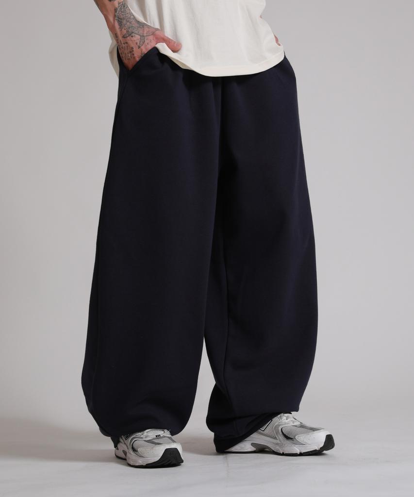 LIKE THE MOST Curved Suede Wide Training Pants_Navy