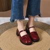 Doll Shoes Women's 2025 Spring and Summer New Round Head One-word Buckle Cow Patent Leather Thick-soled Thick Heel Retro Student Shoes Loafers