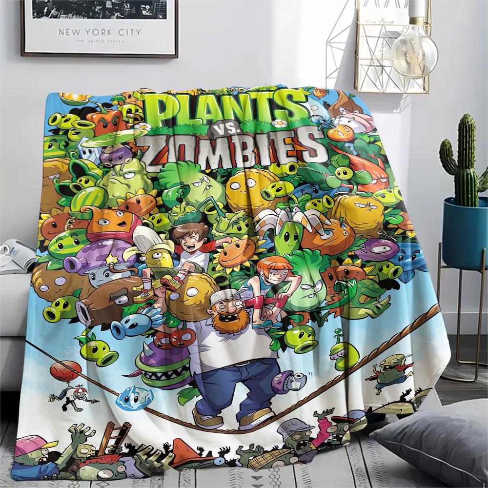 1Pc Zombie Plant Fight Print Flannel Blanket, High quality Comfortable for All Seasons, Home Decor, Warmth and Comfort, Perfect for Gifts