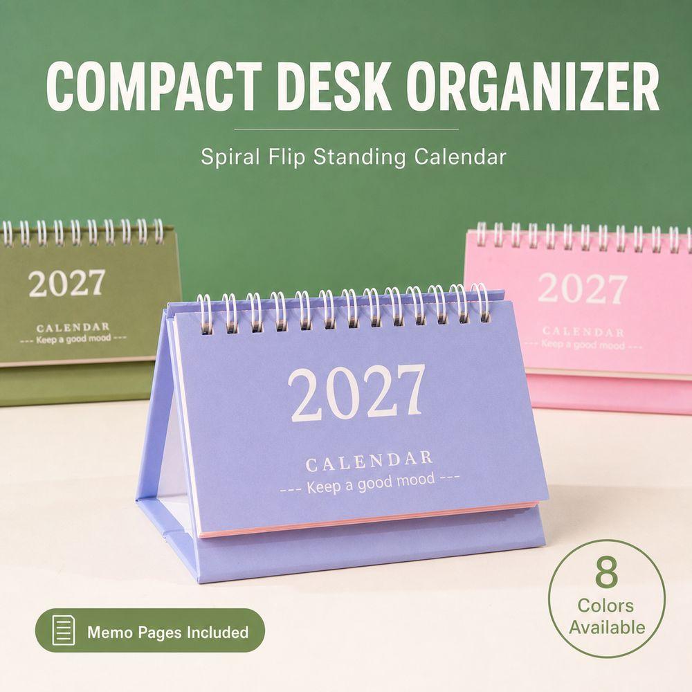 Mini Standing Calendar Coil Flip Calendar New 2027 Desk Calendar  Desk Planning