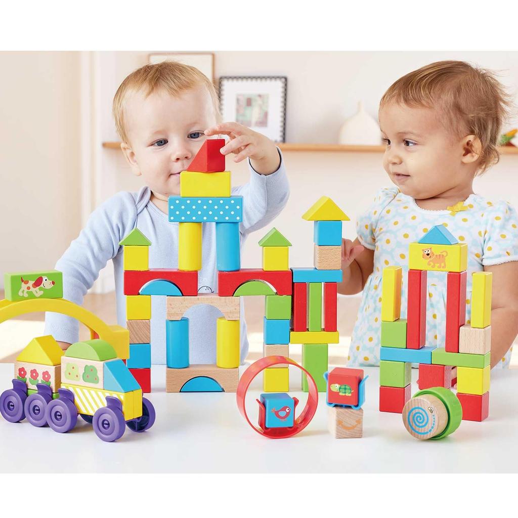 Hape Colorful Building Blocks, E8866, for Ages 1.5 and Up, Wooden Building Blocks