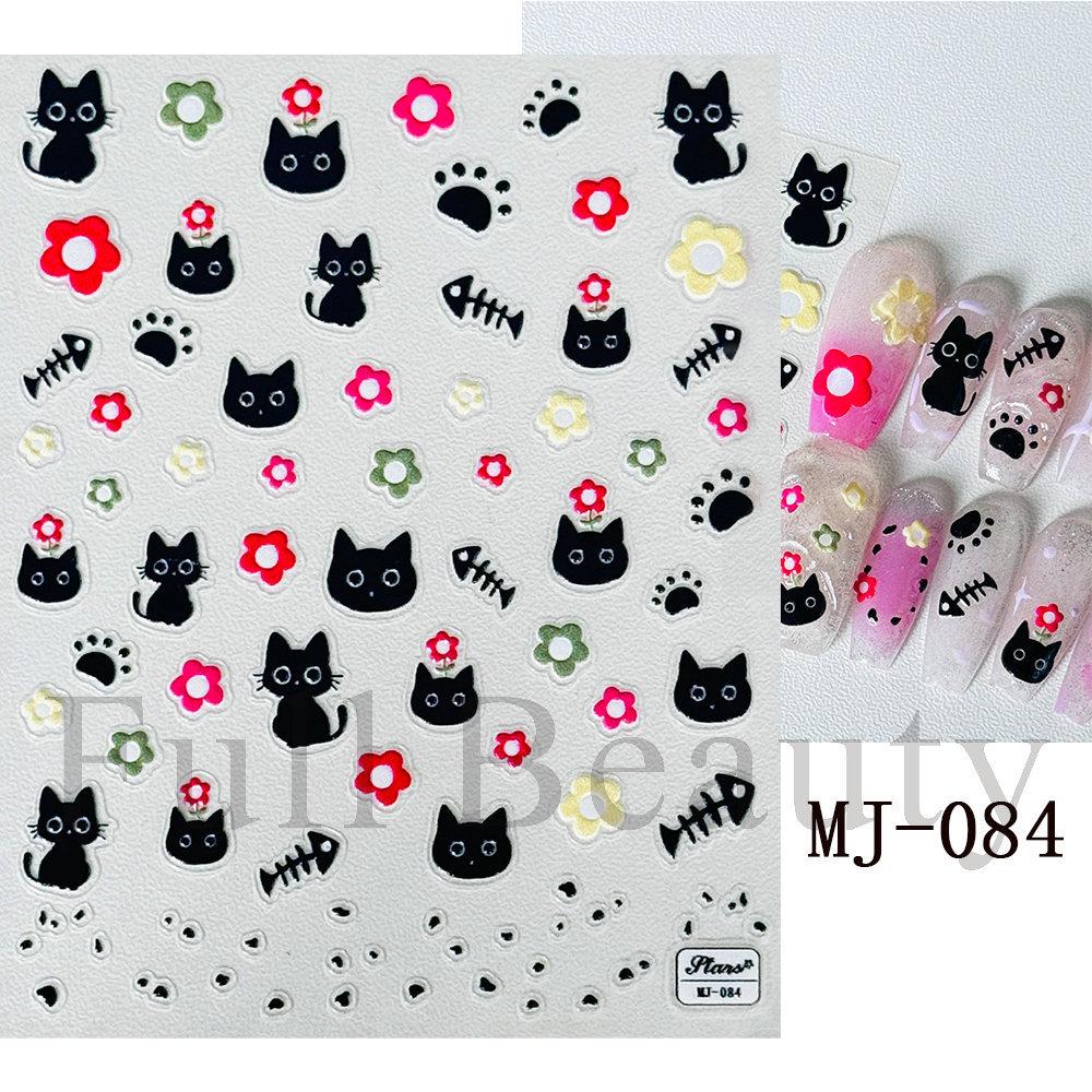 Nail Art Sticker, Micro-Engraved Three-Dimensional Cartoon Cute Cat Bow Flower Adhesive Nail Sticker
