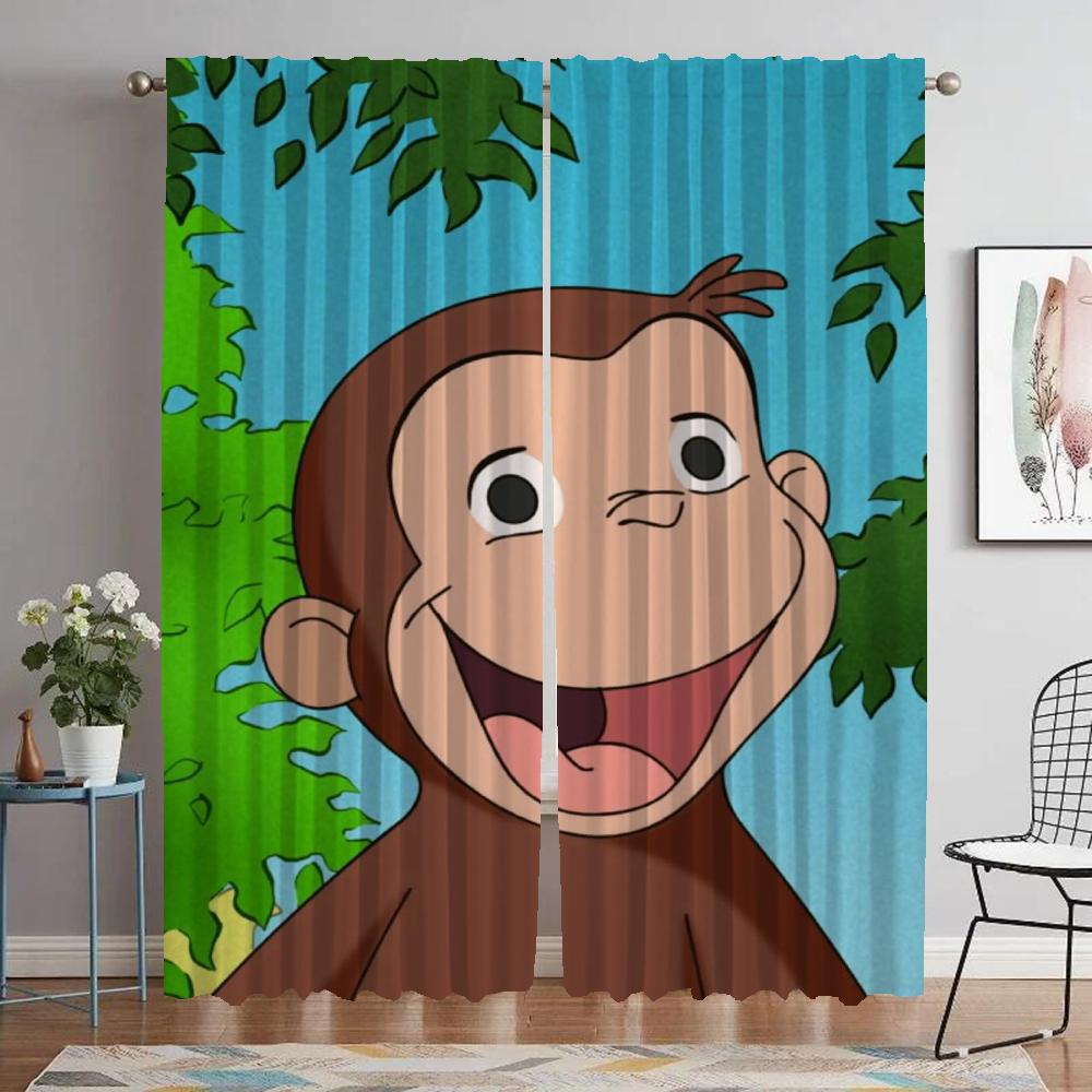 Curious George Curtains for Bedroom Curtains Child Room Shades Window Curtain Partition Halloween Decoration Living Kitchen Home