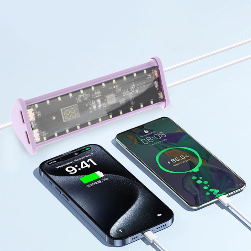 Diy 22.5W Battery Charger Power Bank Case Transparent Pd Quick Charging Case 18650 Battery Case With Led Light