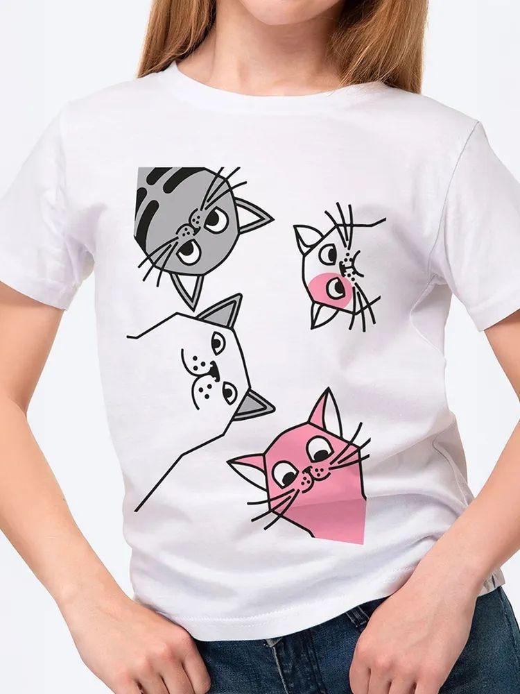 Trendy Summer Mid-Length Cotton Round Neck Short Sleeve T-shirt 100 cm белый