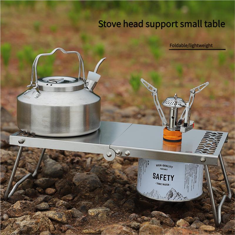 Masă de camping pliabilă din oțel inoxidabil cu aragaz plat pe gaz combinat, masă portabilă de gătit pentru grătar, picnic, set de dining exterior rezistent la vânt