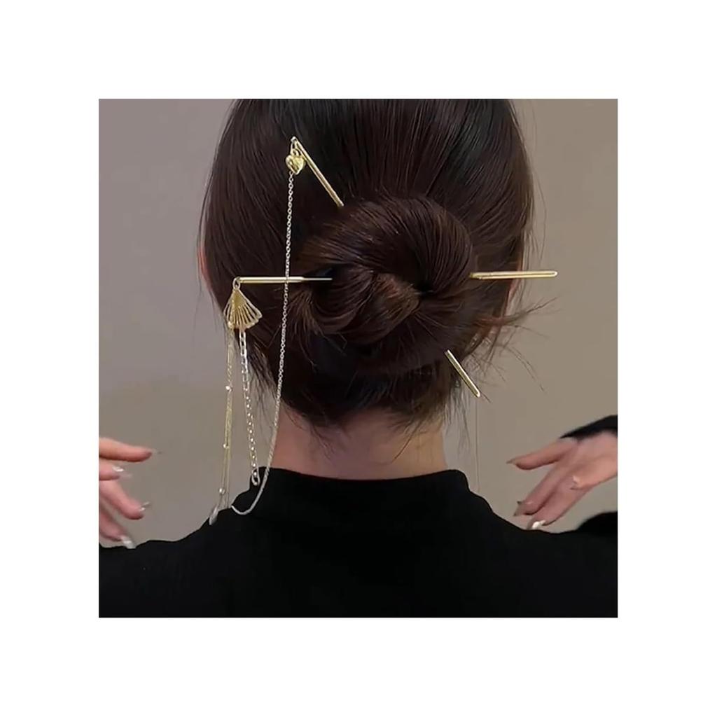 Haarnadelkette Quaste Haarnadel Zwei Haarspangen Haarstäbchen Chinesischer Stil Haarstäbchen Hosta Haarspange Krallenclips für dickes Haar Haarstäbchen