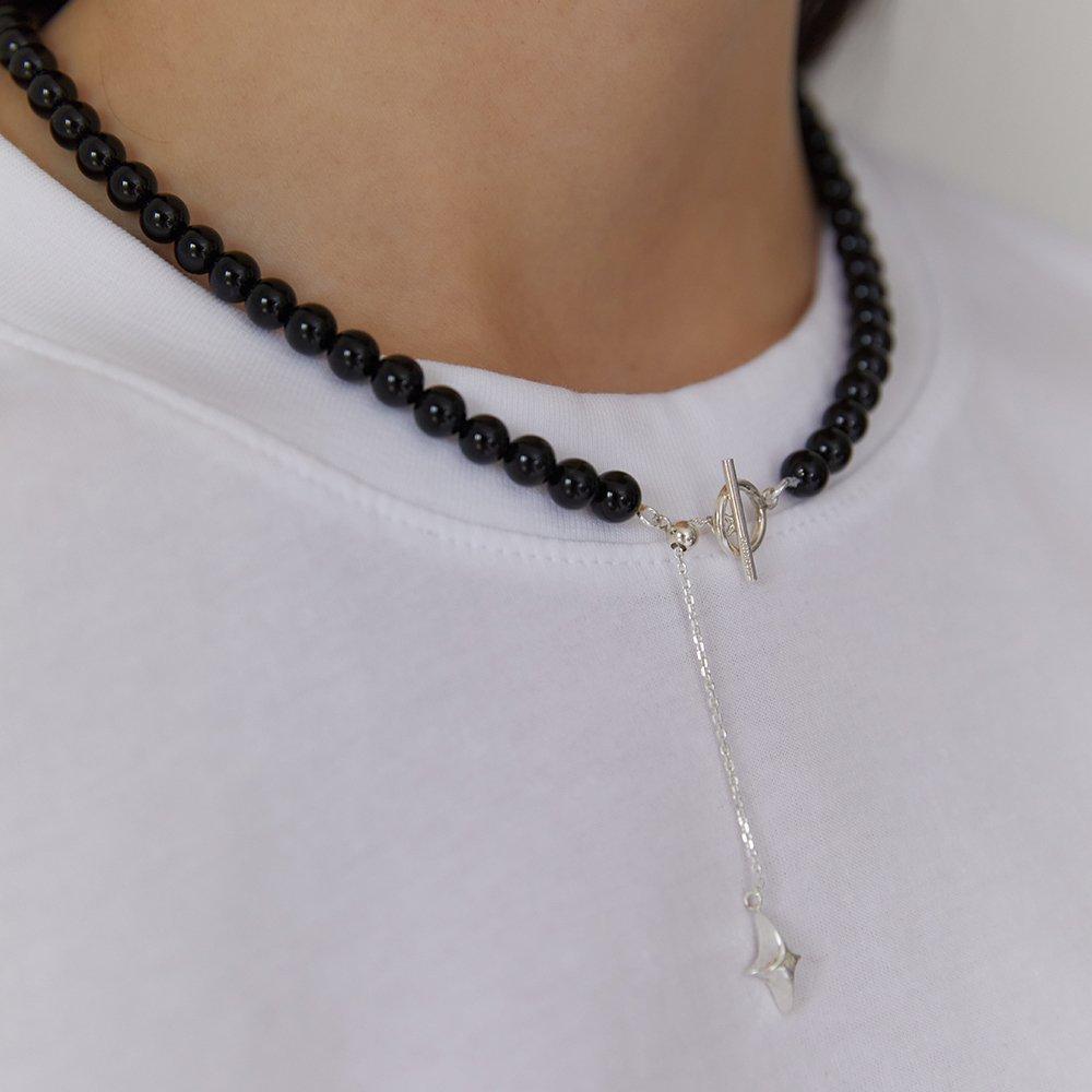 (925 Silver) Star Toggle 6mm Onyx Necklace Nz2104