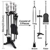 Outils de cheminée - Amagabeli - 5 pièces - Poignées en argent - Fer forgé - Noir