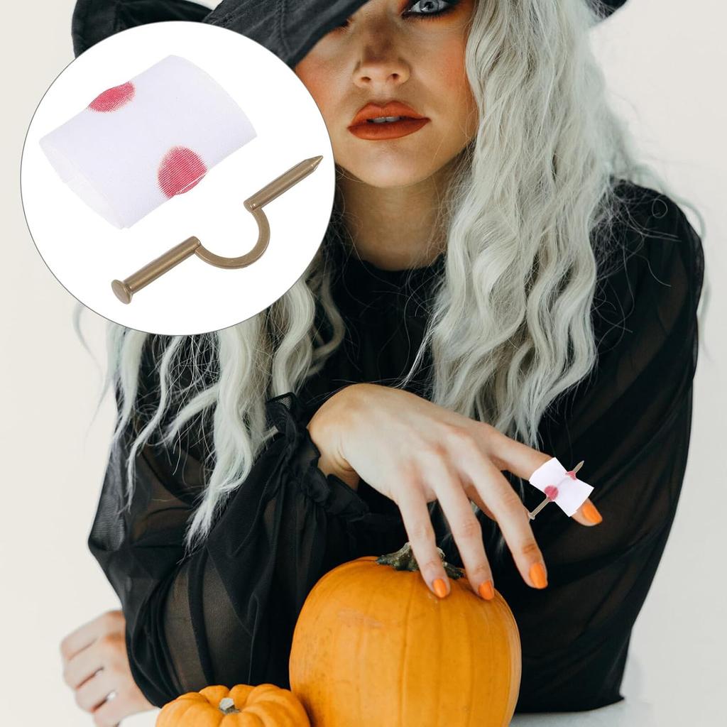 2Pcs Halloween Trick Scary Fake Nail Through Finger Prank Prop Magic Toy Funny Bloody Nail Bandage Novelty Gags & Practical Joke