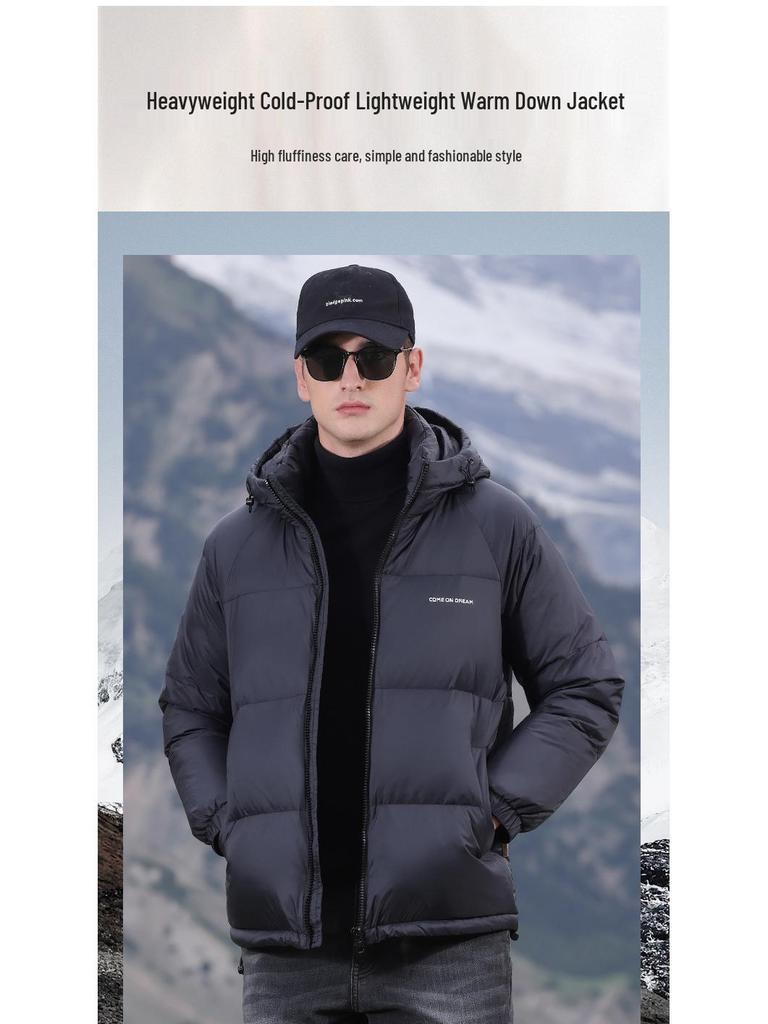 Men's Hooded Down Jacket - Winter 2025 Fashion: Short, Thick, High Loft, Warm Puffer Coat